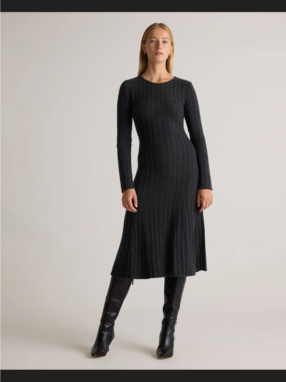Quince 100% Mongolian Cashmere Wide-Rib Midi Dress, NWOT, S